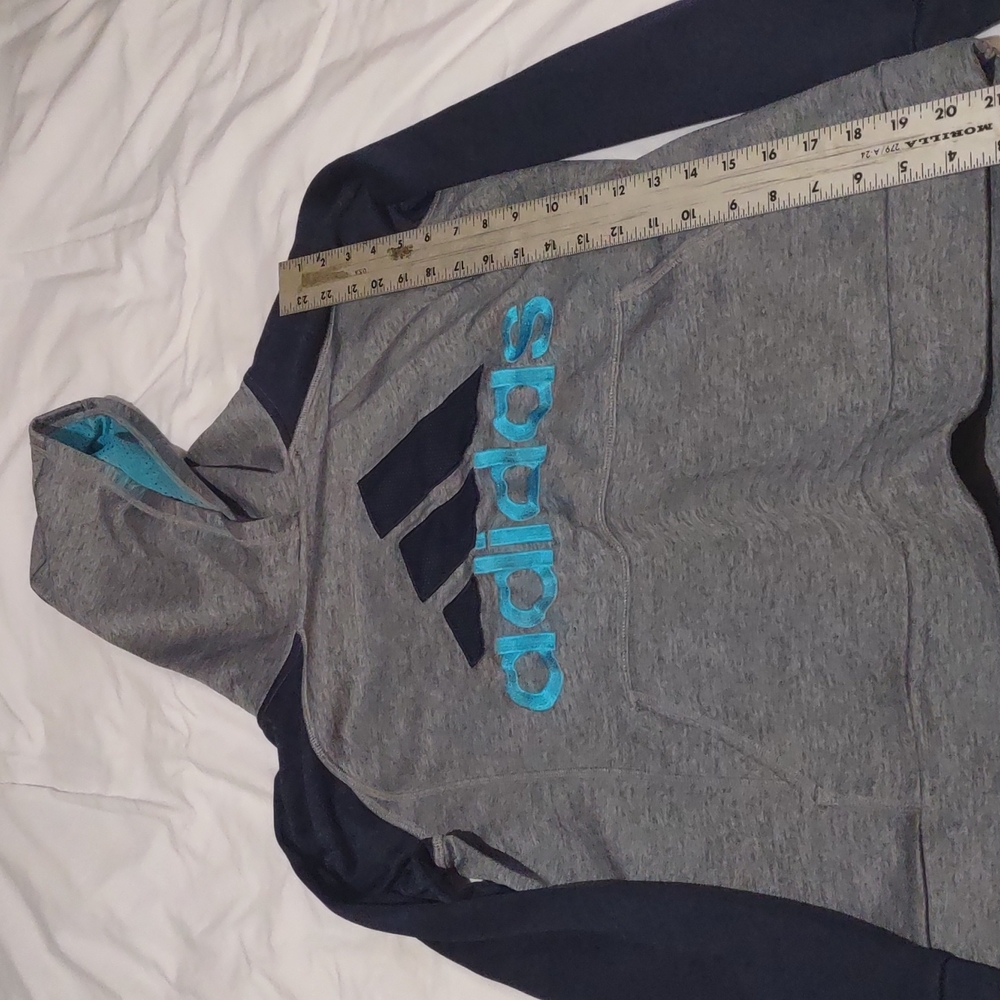 Adidas pullover hoodie large gray blue and turquoise